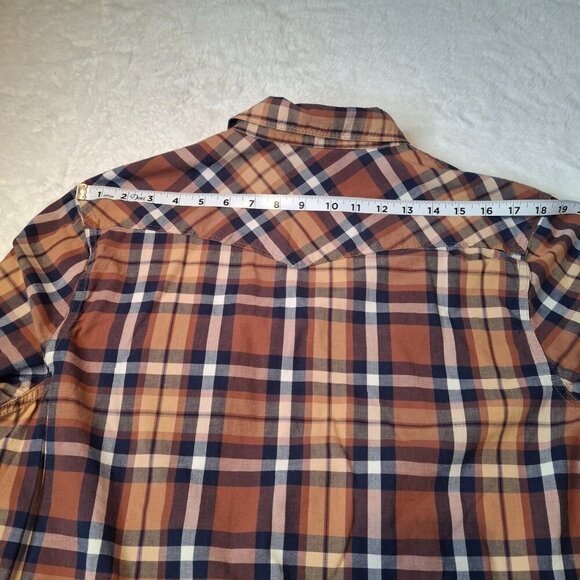 Lucky Brand Western Plaid Shirt Sz M Pearl Snap Button Cowboy Rodeo Classic - Picture 13 of 13